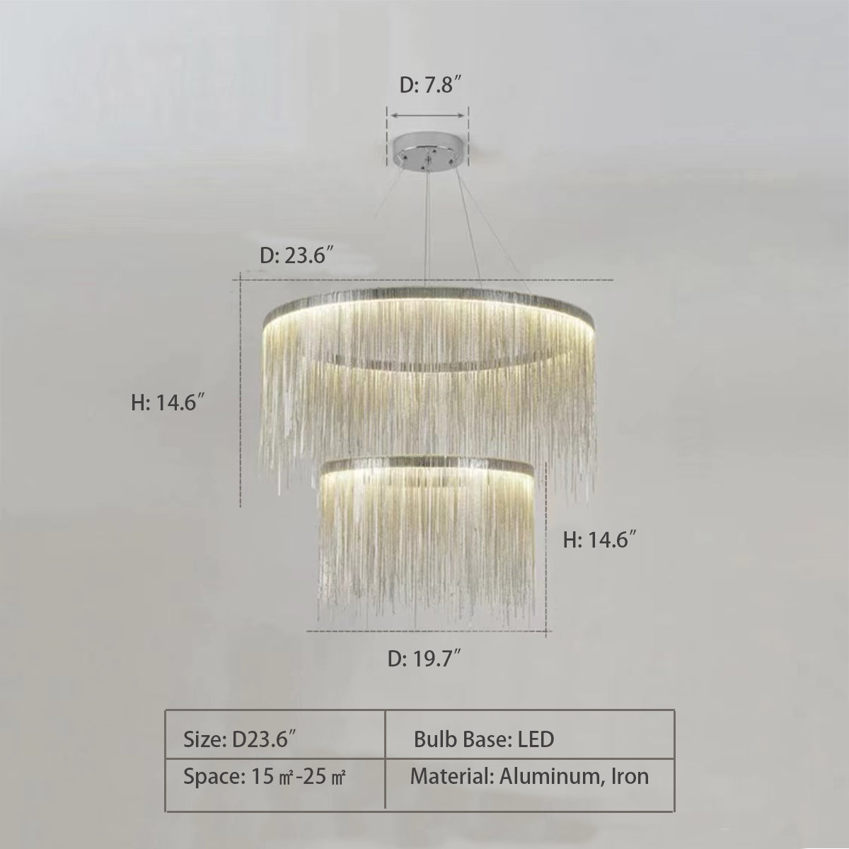 Extra Large Round Aluminum Tassel Chain Chandelier with Modern Finish for Living and Dining Room