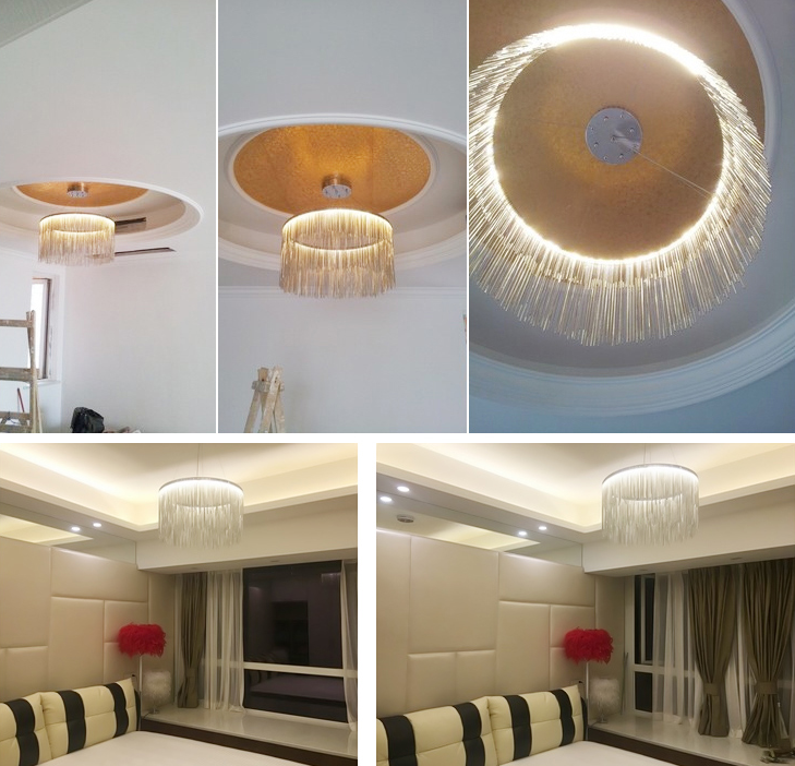 Extra Large Round Aluminum Tassel Chain Chandelier with Modern Finish for Living and Dining Room