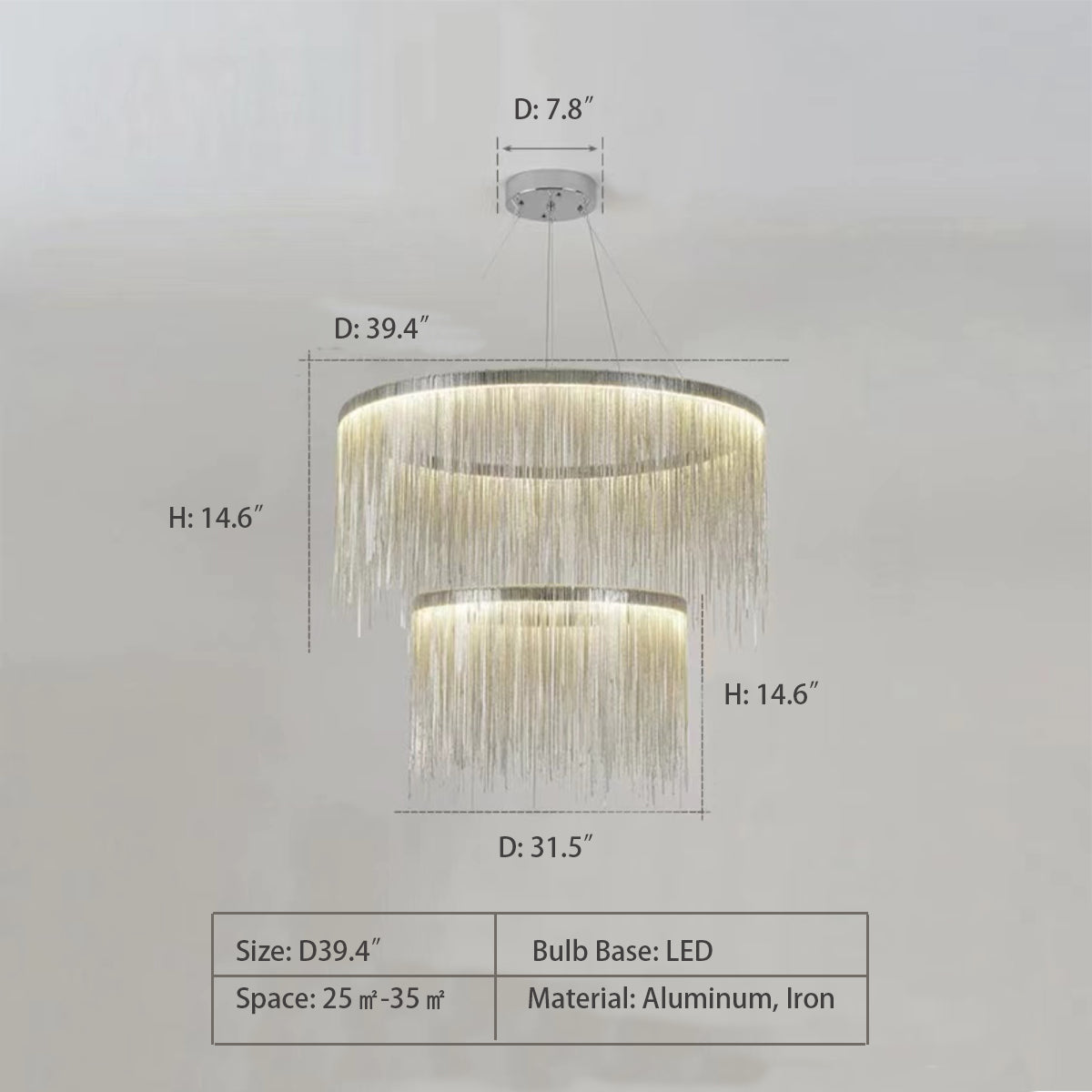 Extra Large Round Aluminum Tassel Chain Chandelier with Modern Finish for Living and Dining Room