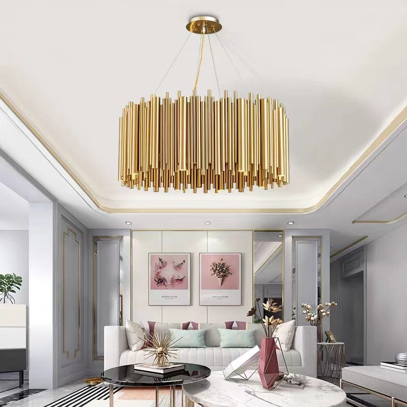 Modern Classic Round Fashion Gold Tube Pendant Chandelier for Living / dining Room