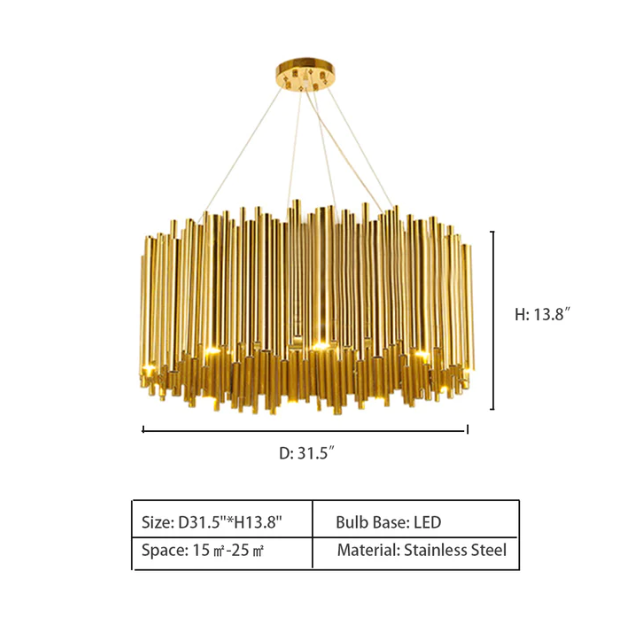 Modern Classic Round Fashion Gold Tube Pendant Chandelier for Living / dining Room