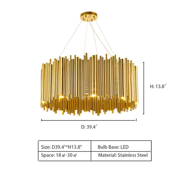 Modern Classic Round Fashion Gold Tube Pendant Chandelier for Living / dining Room