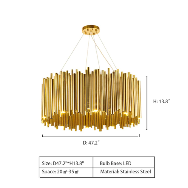 Modern Classic Round Fashion Gold Tube Pendant Chandelier for Living / dining Room