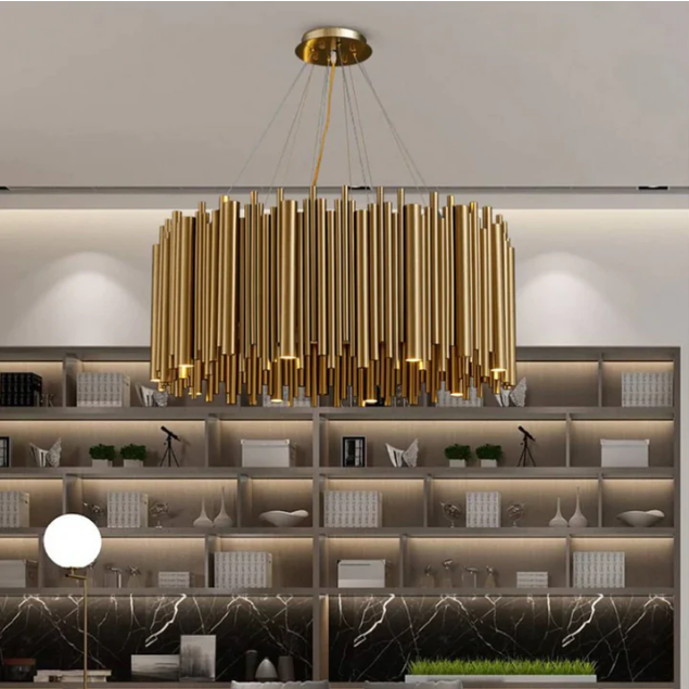 Modern Classic Round Fashion Gold Tube Pendant Chandelier for Living / dining Room