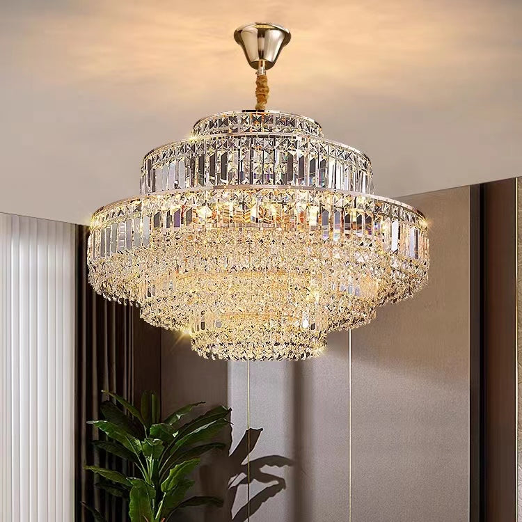 Modern Light Luxury Multi-Tier Diamond Crystal Rod Pendant Chandelier for Living / dining Room