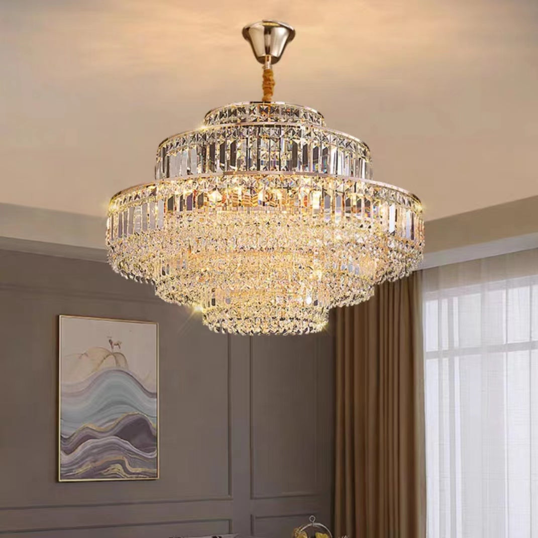 Modern Light Luxury Multi-Tier Diamond Crystal Rod Pendant Chandelier for Living / dining Room
