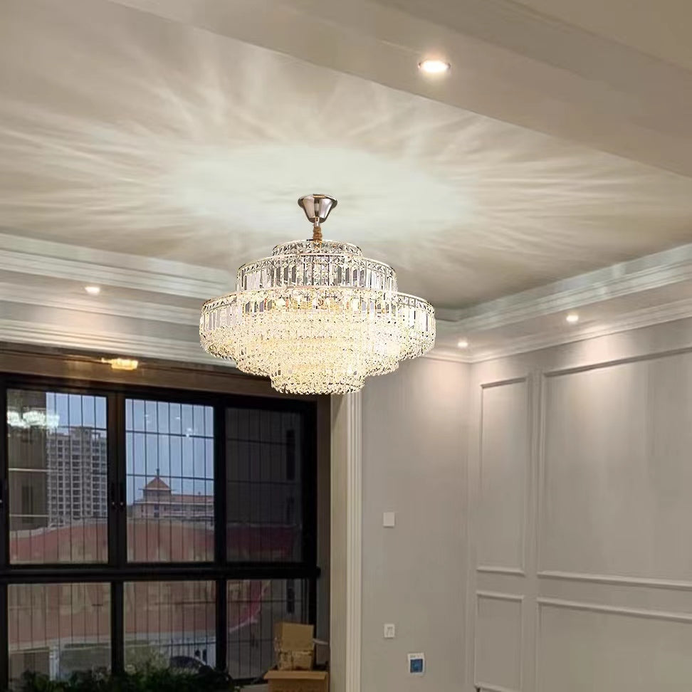 Modern Light Luxury Multi-Tier Diamond Crystal Rod Pendant Chandelier for Living / dining Room