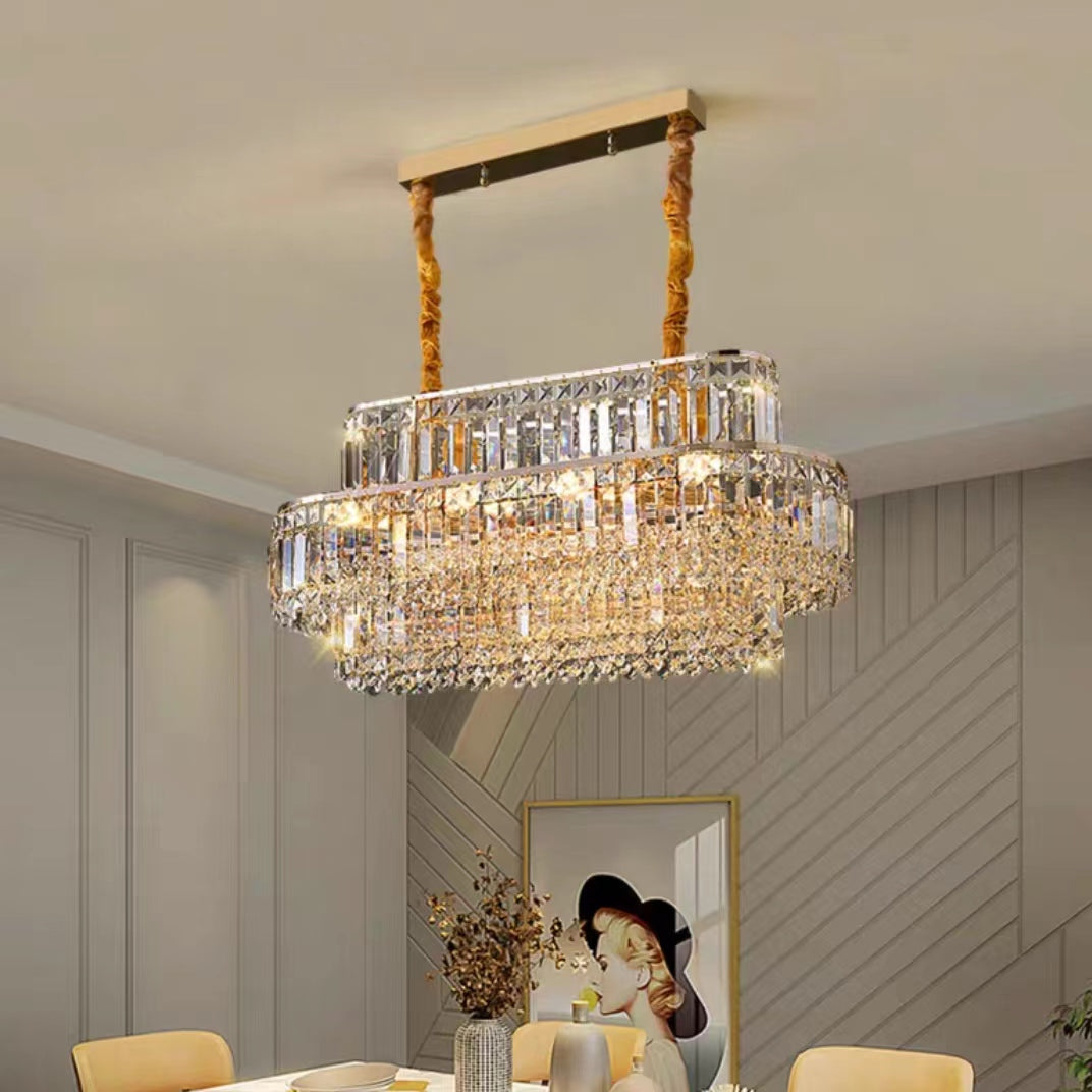 Modern Light Luxury Multi-Tier Diamond Crystal Rod Pendant Chandelier for Living / dining Room