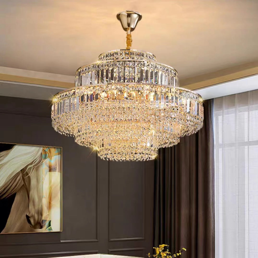 Modern Light Luxury Multi-Tier Diamond Crystal Rod Pendant Chandelier for Living / dining Room