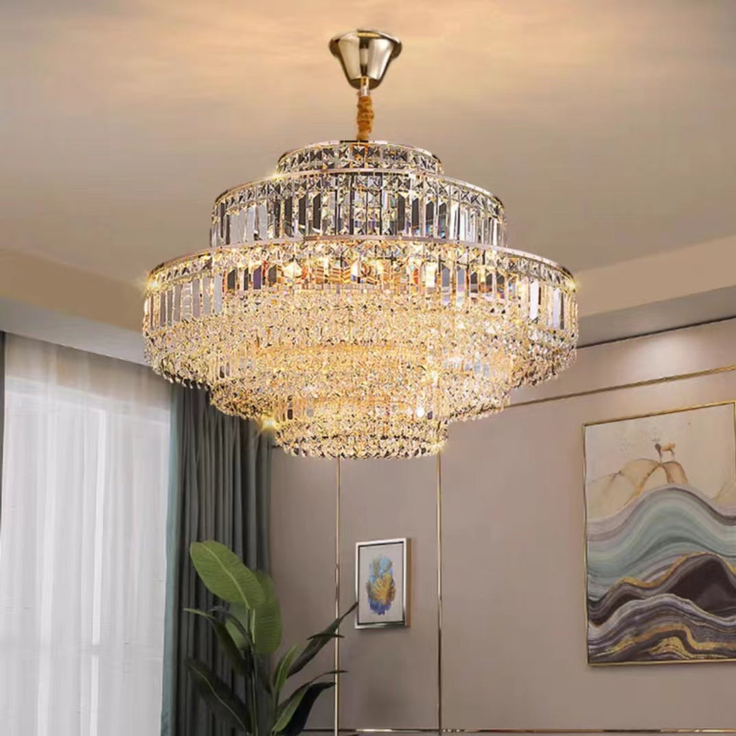 Modern Light Luxury Multi-Tier Diamond Crystal Rod Pendant Chandelier for Living / dining Room