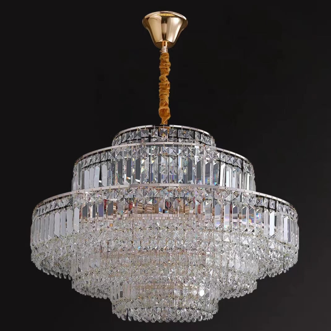 Modern Light Luxury Multi-Tier Diamond Crystal Rod Pendant Chandelier for Living / dining Room