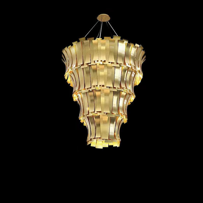Oversized Art Tapering Tiered Luxury Gold Chandelier for Living Room / high-Ceiling Room