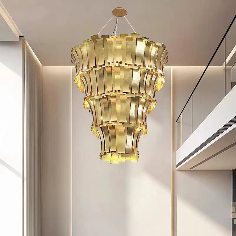 Oversized Art Tapering Tiered Luxury Gold Chandelier for Living Room / high-Ceiling Room