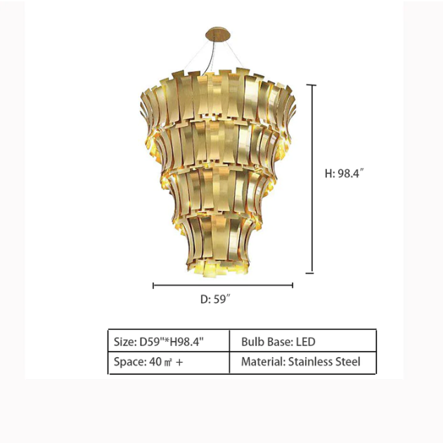 Oversized Art Tapering Tiered Luxury Gold Chandelier for Living Room / high-Ceiling Room