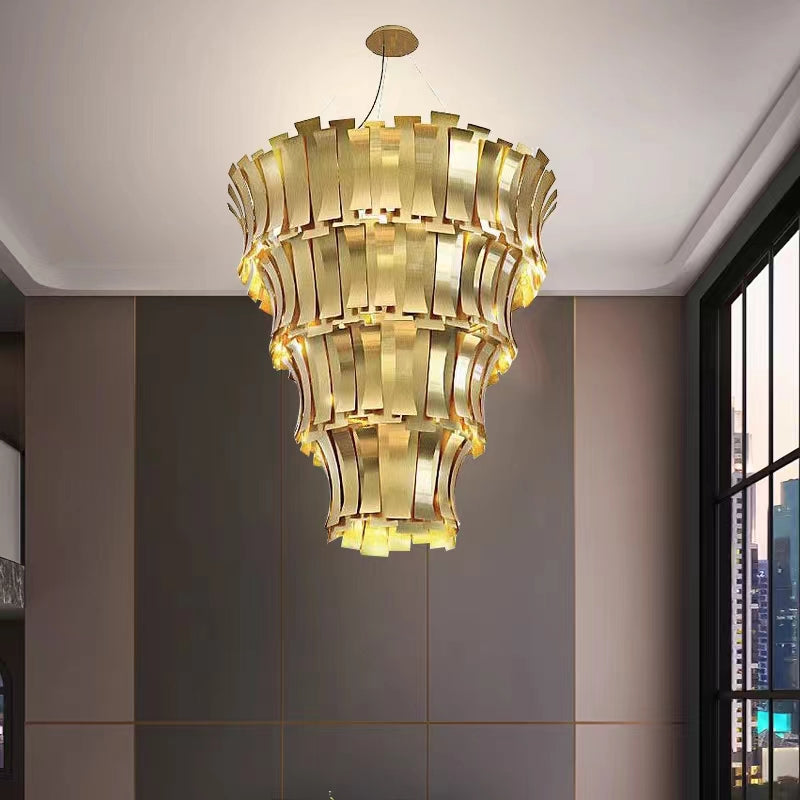 Oversized Art Tapering Tiered Luxury Gold Chandelier for Living Room / high-Ceiling Room