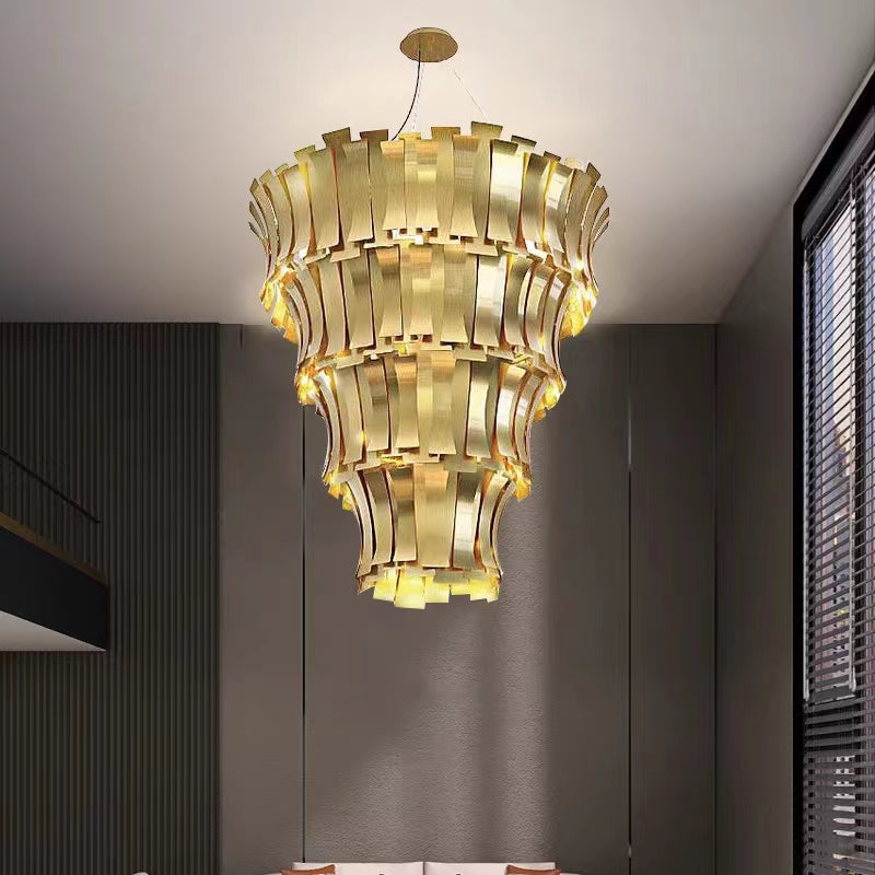 Oversized Art Tapering Tiered Luxury Gold Chandelier for Living Room / high-Ceiling Room