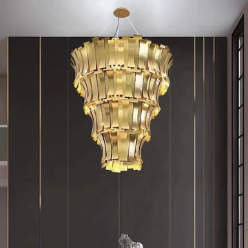 Oversized Art Tapering Tiered Luxury Gold Chandelier for Living Room / high-Ceiling Room