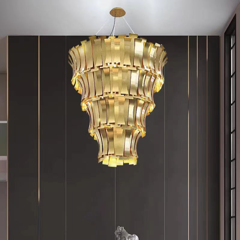 Oversized Art Tapering Tiered Luxury Gold Chandelier for Living Room / high-Ceiling Room