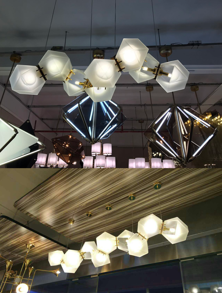 Modern Glass and Metal Multi-Facet Diamond Cluster Chandelier for Dining Room and Kitchen Island