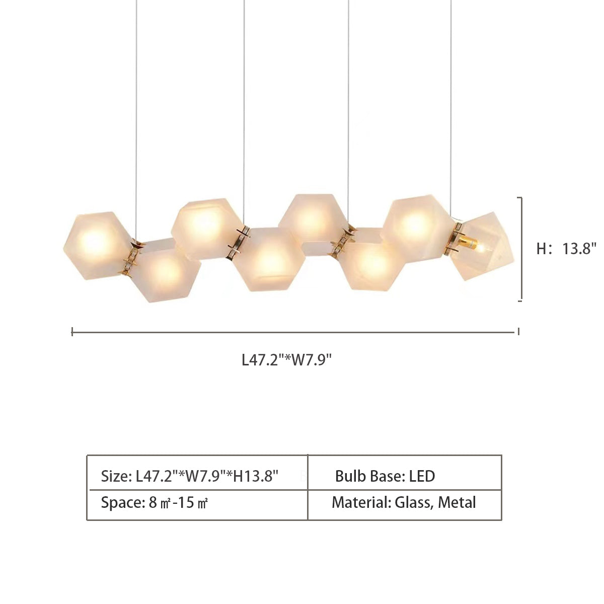 Modern Glass and Metal Multi-Facet Diamond Cluster Chandelier for Dining Room and Kitchen Island