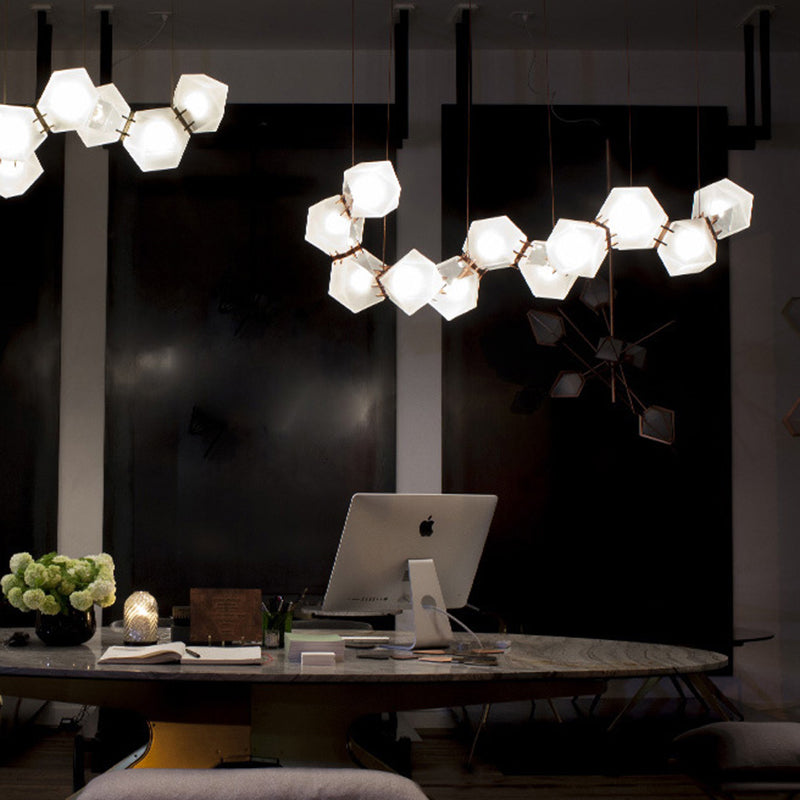 Modern Glass and Metal Multi-Facet Diamond Cluster Chandelier for Dining Room and Kitchen Island