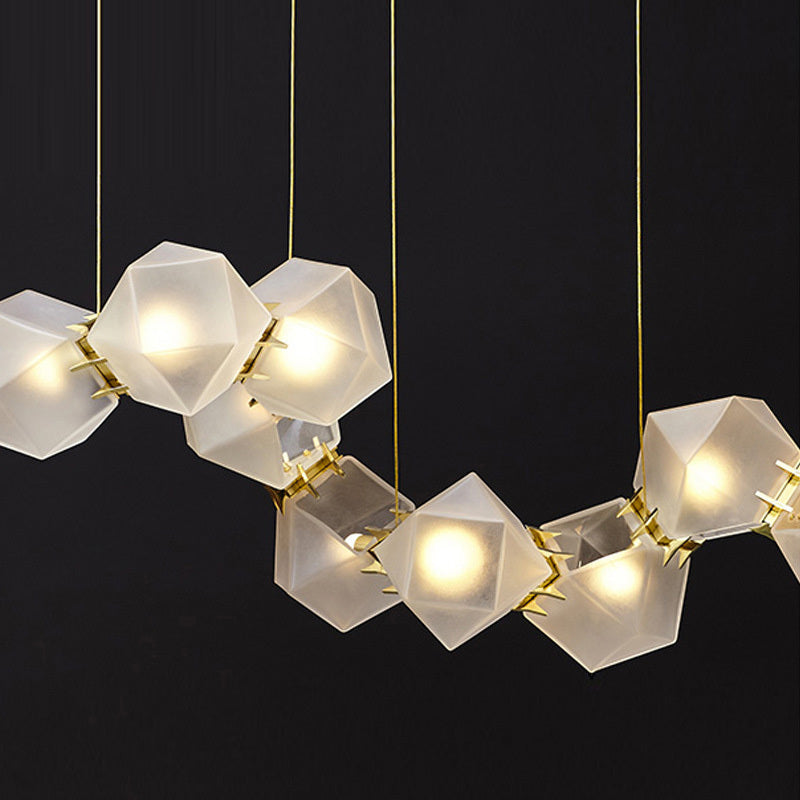 Modern Glass and Metal Multi-Facet Diamond Cluster Chandelier for Dining Room and Kitchen Island
