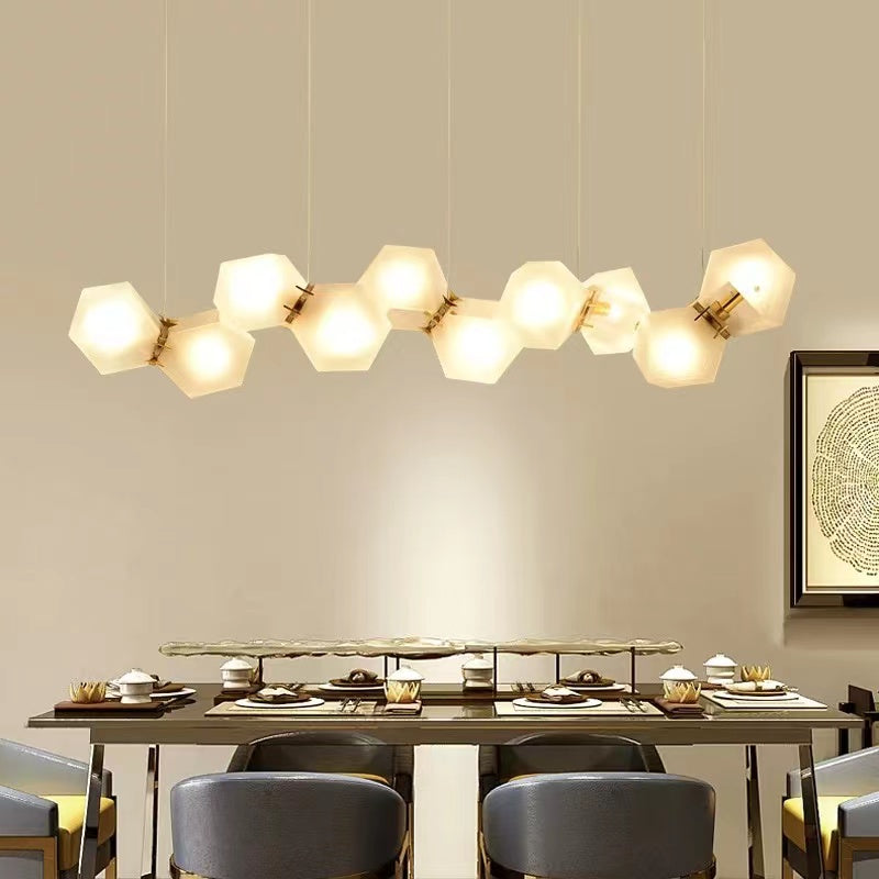 Modern Glass and Metal Multi-Facet Diamond Cluster Chandelier for Dining Room and Kitchen Island