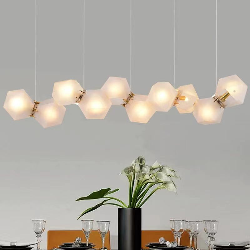 Modern Glass and Metal Multi-Facet Diamond Cluster Chandelier for Dining Room and Kitchen Island