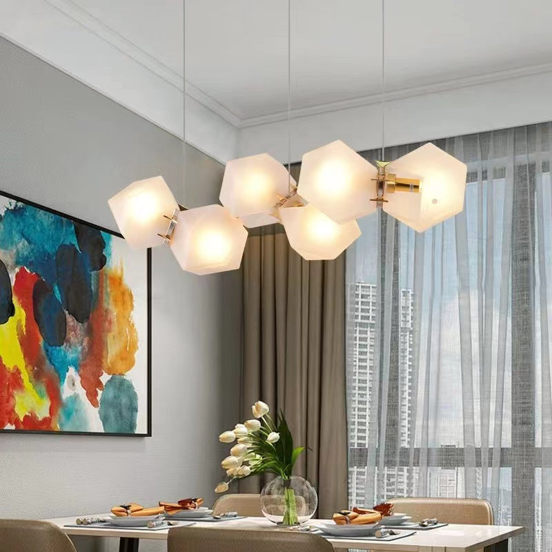 Modern Glass and Metal Multi-Facet Diamond Cluster Chandelier for Dining Room and Kitchen Island