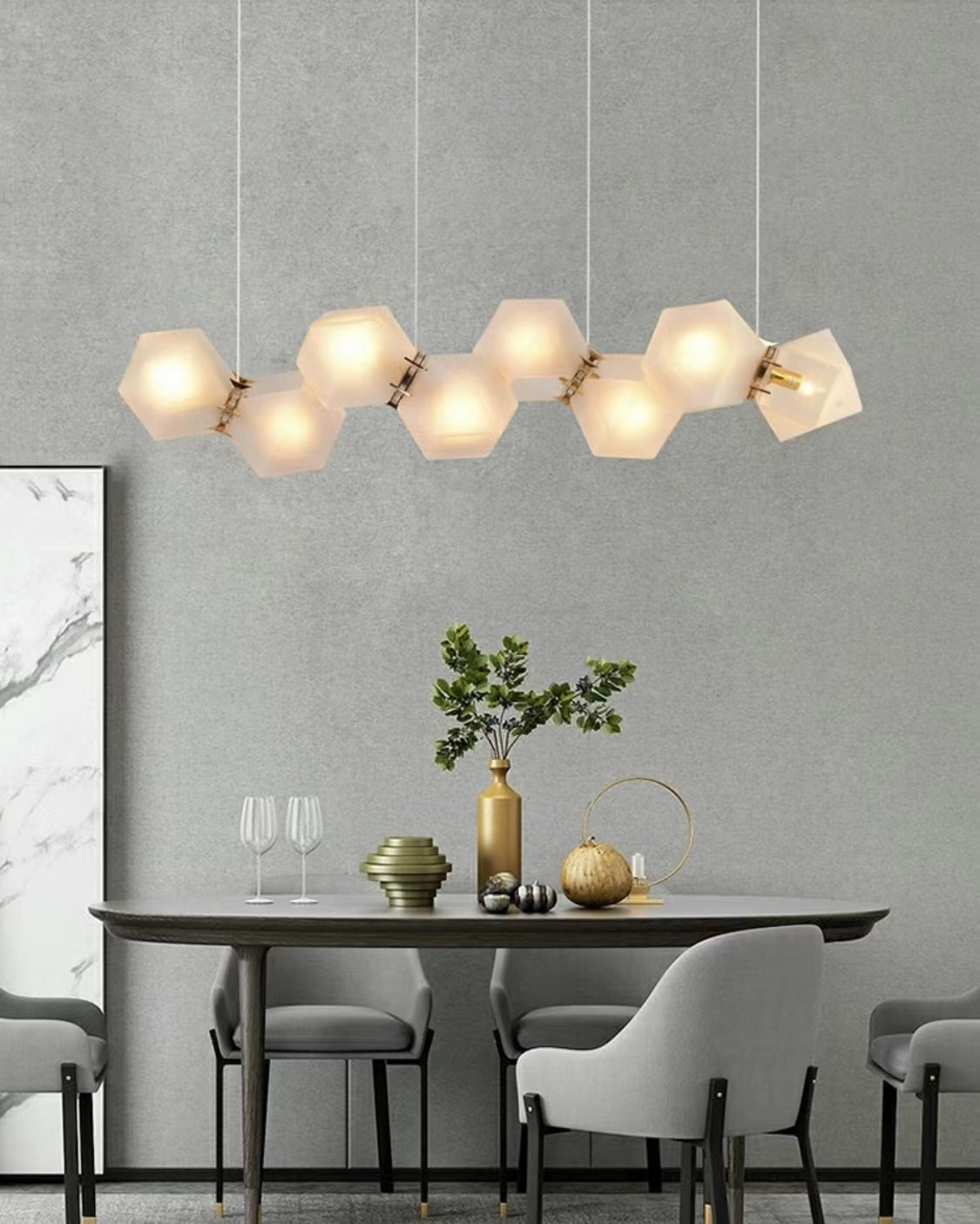 Modern Glass and Metal Multi-Facet Diamond Cluster Chandelier for Dining Room and Kitchen Island