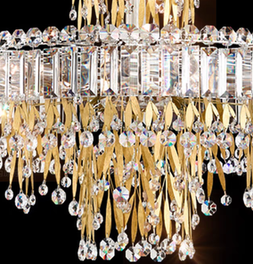 Modern Luxury 2 Layers Crystal Rod Gold Leaves Pendant Light for Living Room / bedroom