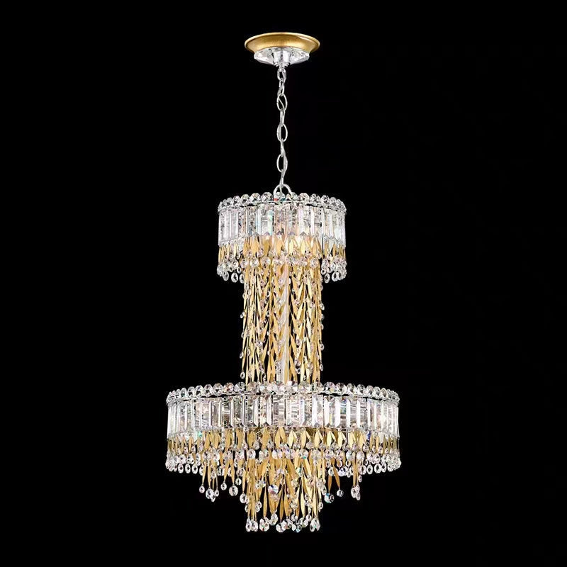 Modern Luxury 2 Layers Crystal Rod Gold Leaves Pendant Light for Living Room / bedroom