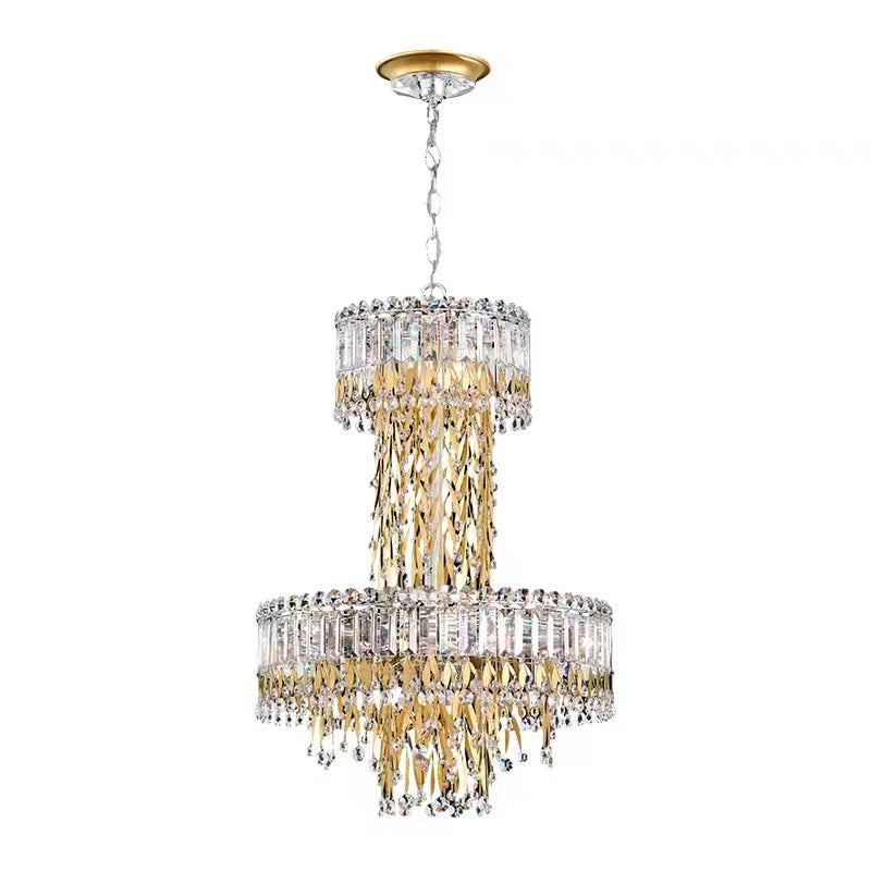 Modern Luxury 2 Layers Crystal Rod Gold Leaves Pendant Light for Living Room / bedroom