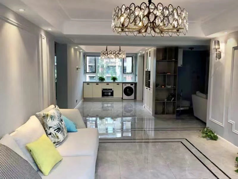 Modern Black Chandelier with Leaf-Shaped Crystal Suit for Living & Dining Room