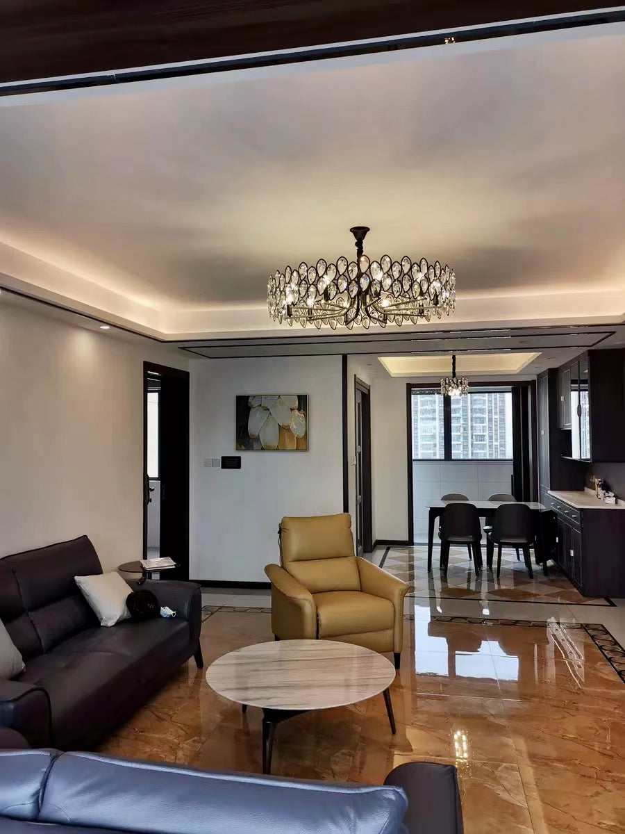 Modern Black Chandelier with Leaf-Shaped Crystal Suit for Living & Dining Room