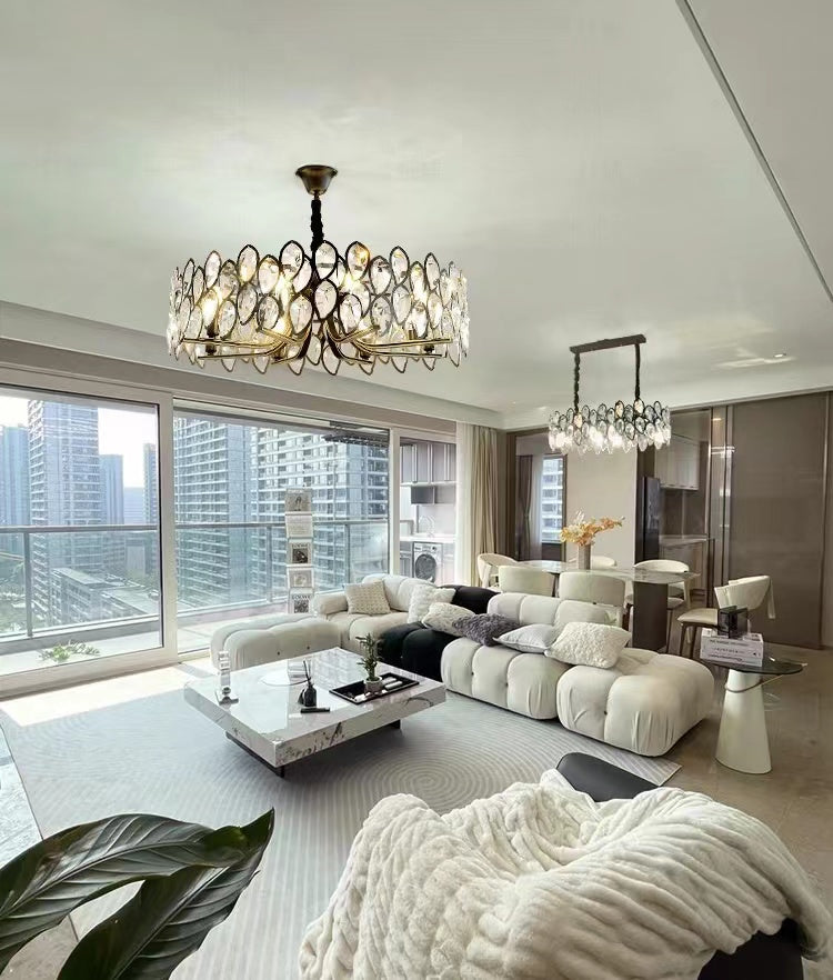 Modern Black Chandelier with Leaf-Shaped Crystal Suit for Living & Dining Room
