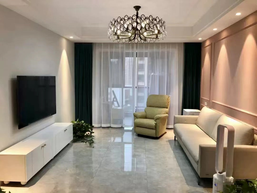 Modern Black Chandelier with Leaf-Shaped Crystal Suit for Living & Dining Room