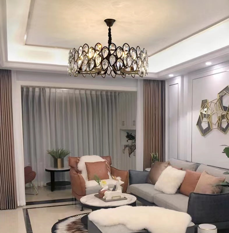 Modern Black Chandelier with Leaf-Shaped Crystal Suit for Living & Dining Room