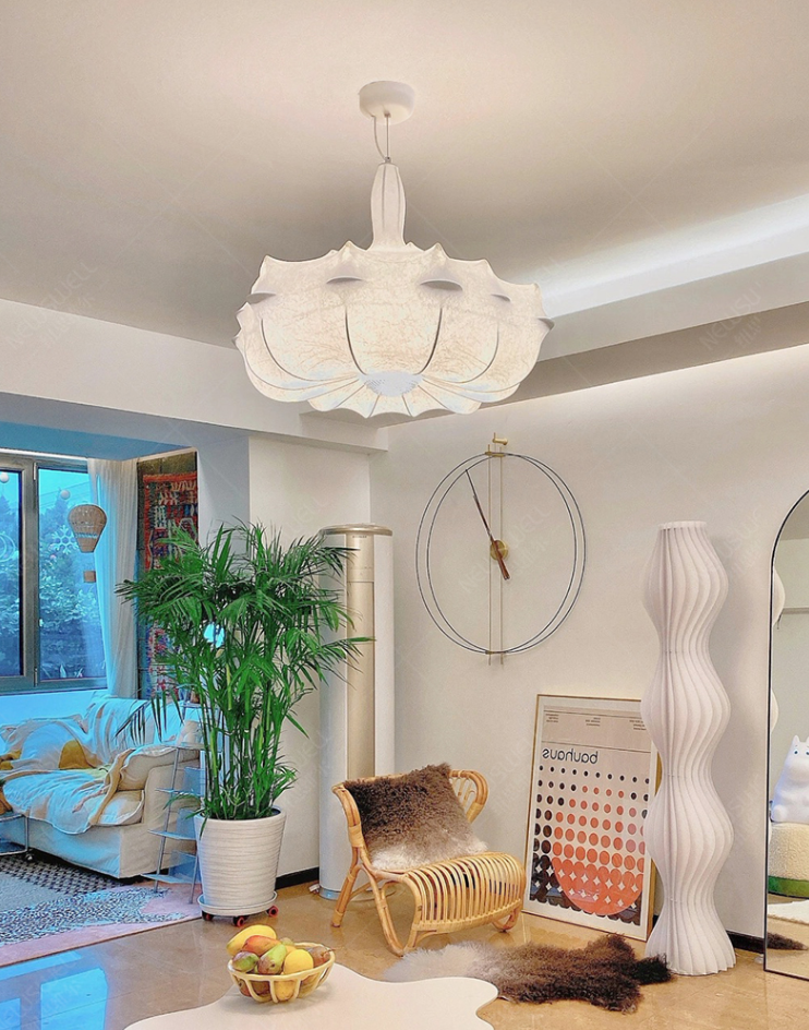 Alien Cloud French Cream Silk Pendant Chandelier with Polygonal Shape and High-Quality Finish for Living Room