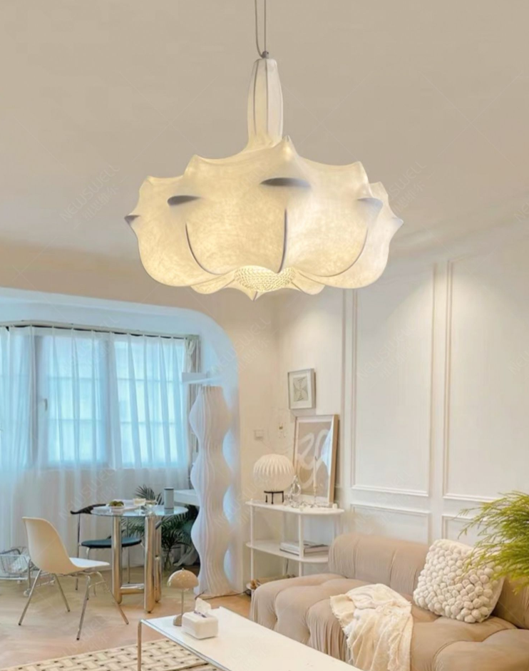 Alien Cloud French Cream Silk Pendant Chandelier with Polygonal Shape and High-Quality Finish for Living Room