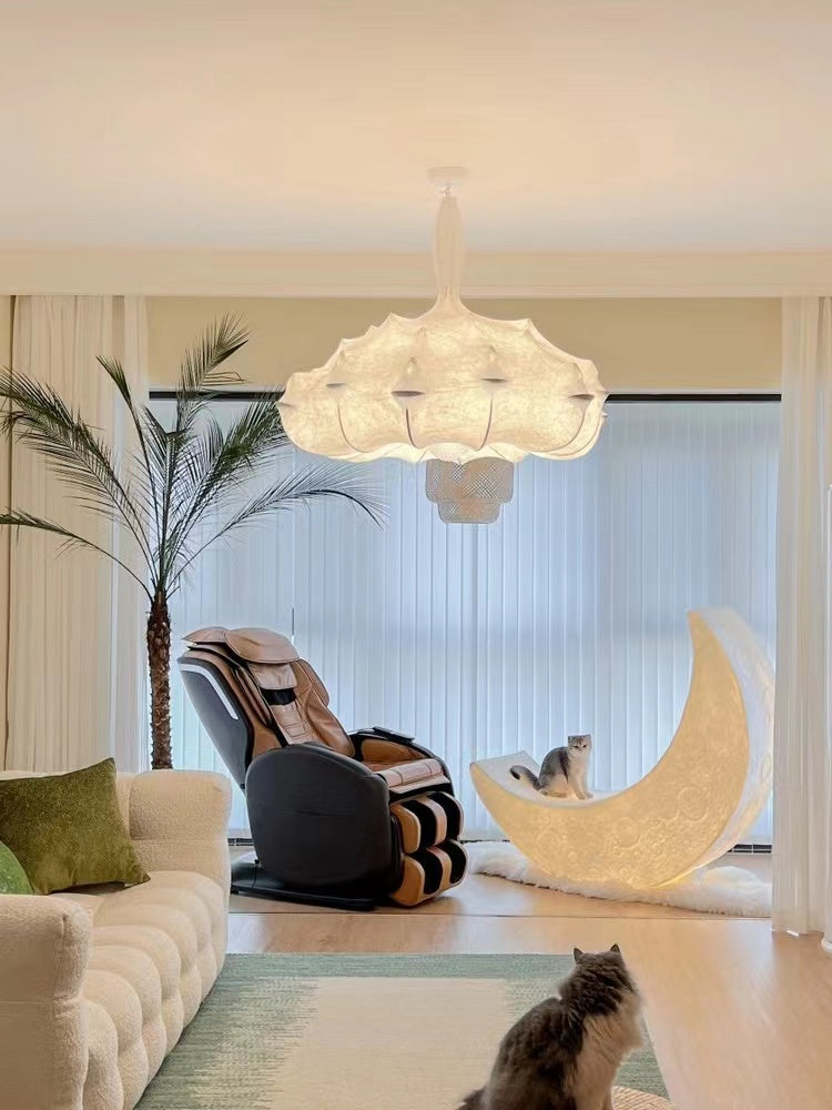 Alien Cloud French Cream Silk Pendant Chandelier with Polygonal Shape and High-Quality Finish for Living Room