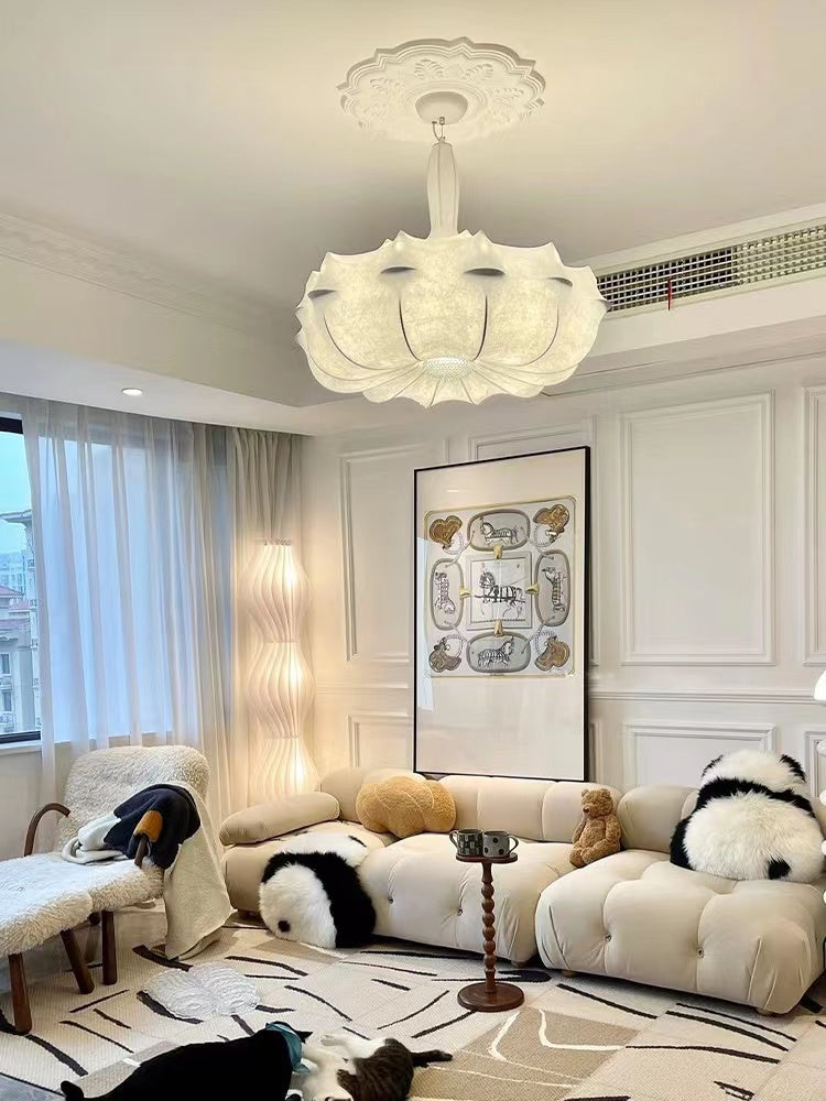 Alien Cloud French Cream Silk Pendant Chandelier with Polygonal Shape and High-Quality Finish for Living Room
