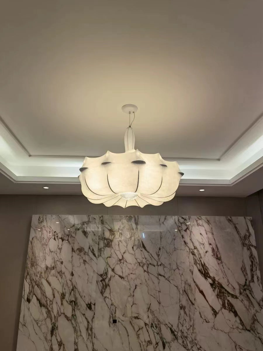 Alien Cloud French Cream Silk Pendant Chandelier with Polygonal Shape and High-Quality Finish for Living Room