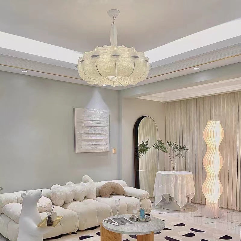Alien Cloud French Cream Silk Pendant Chandelier with Polygonal Shape and High-Quality Finish for Living Room