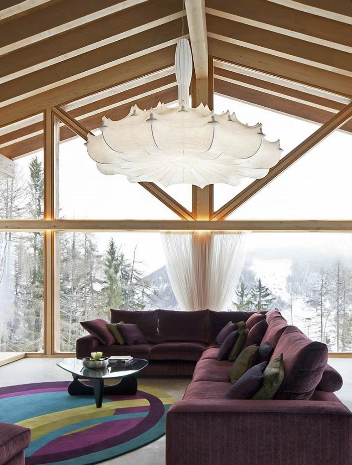 Alien Cloud French Cream Silk Pendant Chandelier with Polygonal Shape and High-Quality Finish for Living Room