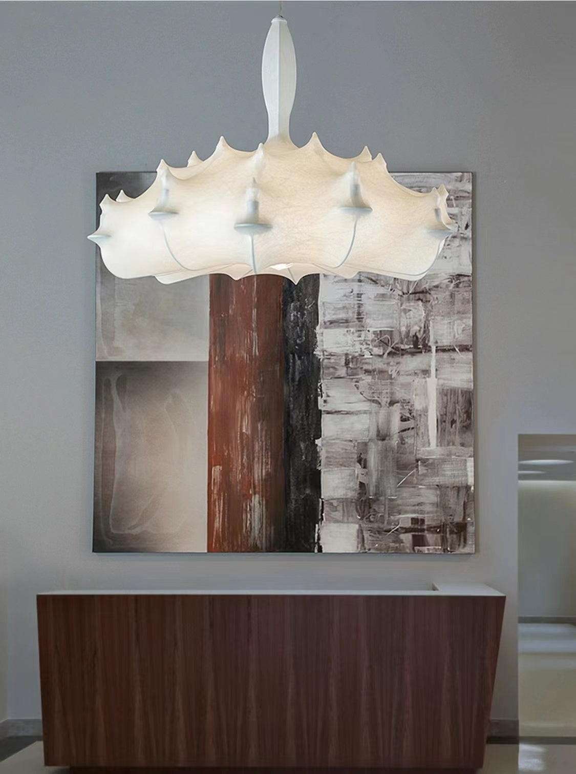 Alien Cloud French Cream Silk Pendant Chandelier with Polygonal Shape and High-Quality Finish for Living Room