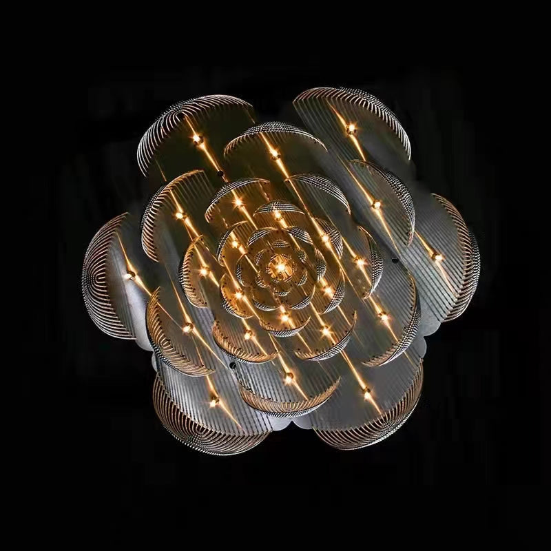 Post-Modern Multi-Tier Stainless Steel Flower Pendant Chandelier with Iron Finish for Living, Dining, Bedroom