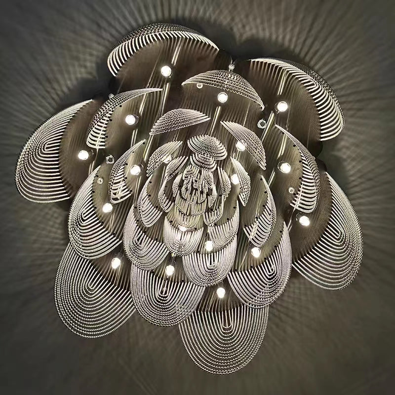 Post-Modern Multi-Tier Stainless Steel Flower Pendant Chandelier with Iron Finish for Living, Dining, Bedroom