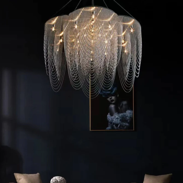 Post-Modern Multi-Tier Stainless Steel Flower Pendant Chandelier with Iron Finish for Living, Dining, Bedroom