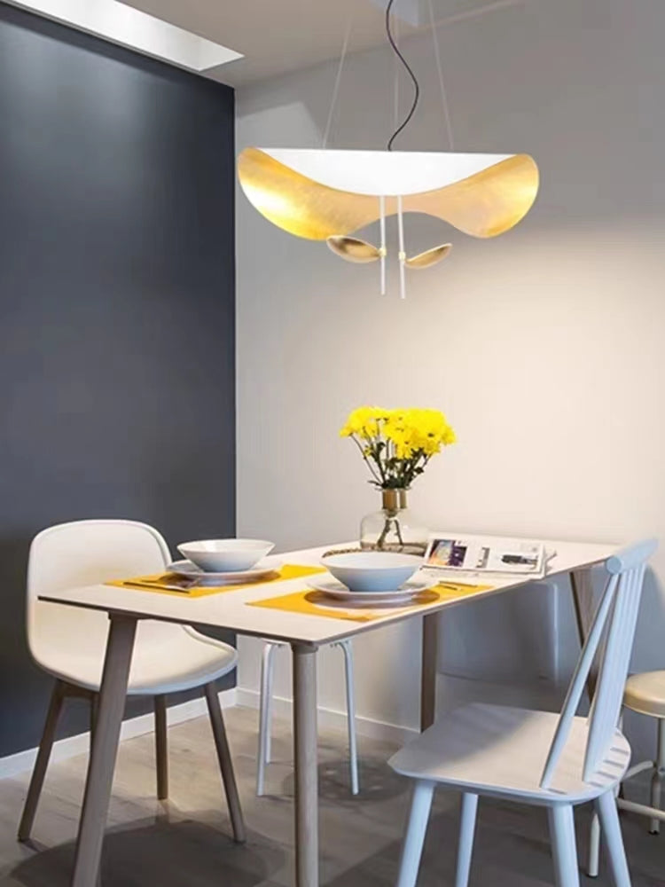 Modern Art Hat-Shaped Gold Leaf Metal Pendant Chandelier for Living and Dining Room